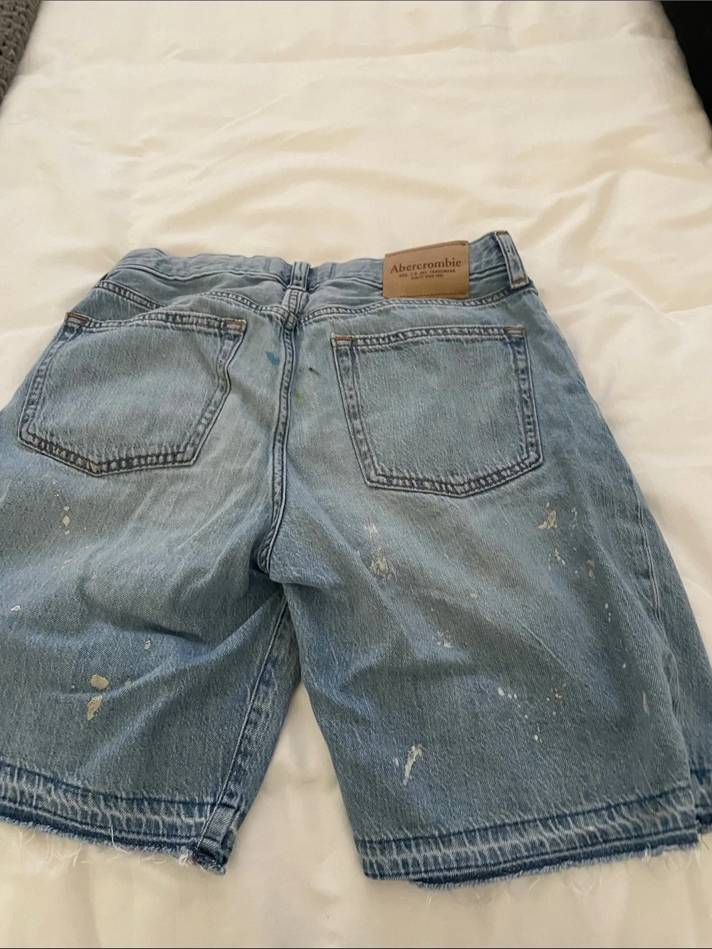 abercrombie kids Light Blue Denim Shorts with Paint Details